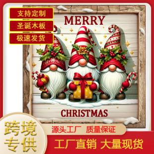 Cross-border Christmas Snowman Square Wooden Logo Decoration Listing Guest Home Decoration Door Plate Ornaments Hanging Ornaments