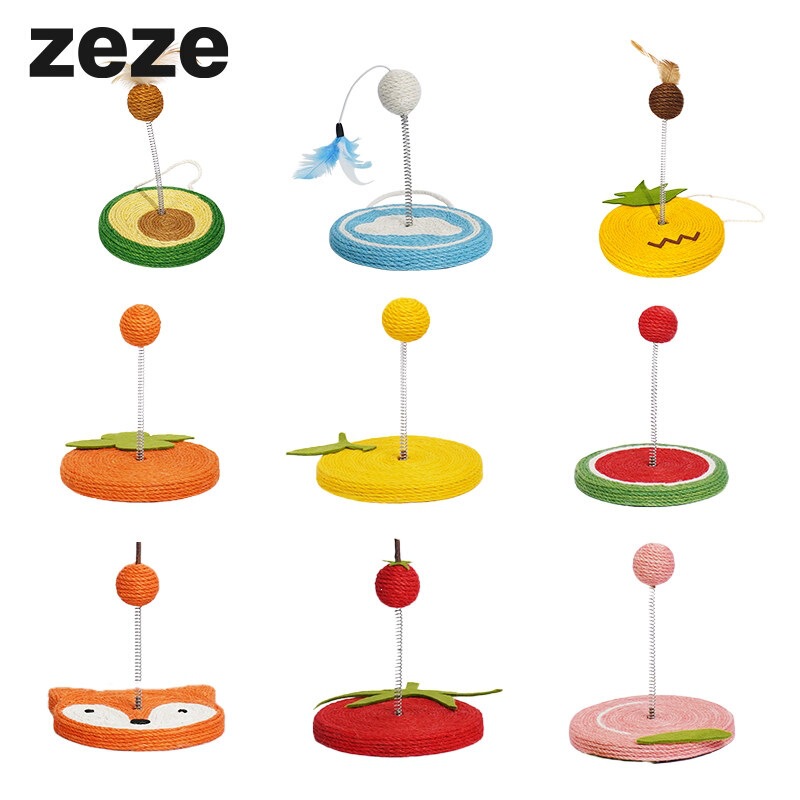 Cat toy for kittens to play with: fruit-shaped hemp rope spring ball toy, swinging ball, and cat teaser wand Cat toy for kittens to play with: fruit-shaped hemp rope spring ball toy, swinging ball, and cat teaser wand