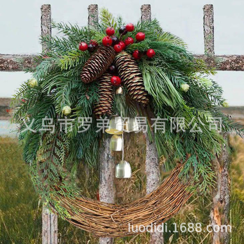 Estación independiente transfronteriza pino de Navidad Campana ratán Garland Navidad puerta colgante país Garland Navidad decoraciones de vacaciones