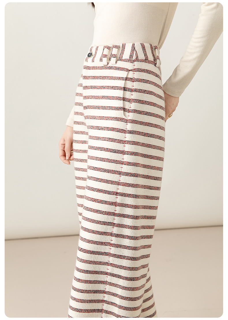 Quần culottes nữ ống rộng cạp cao sọc kẻ phong cách vintage — sọc đỏ chi tiết 28