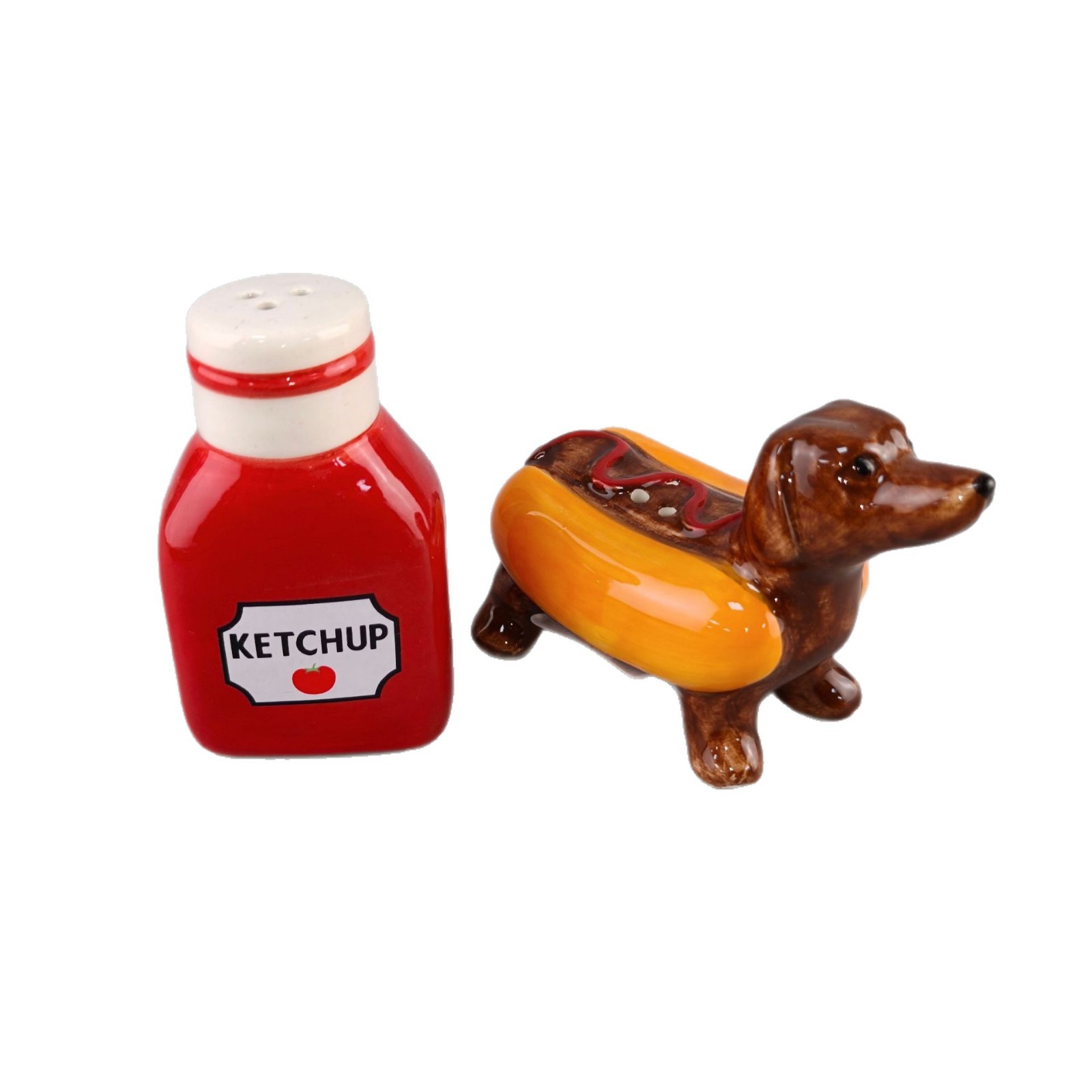 Creativa personalizada cerámica ketchup y salchicha en forma de perro pimienta botella de sabor encantadora cerámica artesanía cocina
