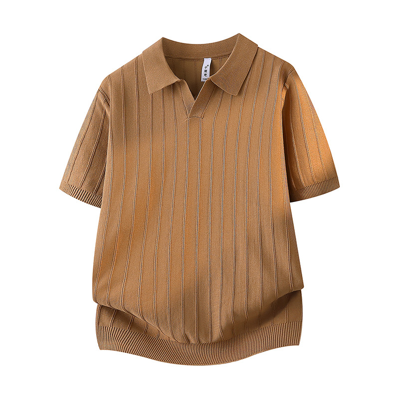 Polo camiseta de punto camiseta de manga corta hombre cuello V gaviota cuello viejo dinero viento rayas camiseta de hielo viejo dinero viento seda enfriamiento