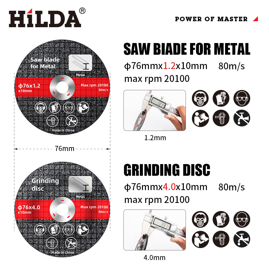 Disco de corte HILDA/Hilda de 3 pulgadas, disco de esmerilado de 75, accesorio para amoladora angular eléctrica de litio, disco de corte de doble malla de 3 pulgadas
