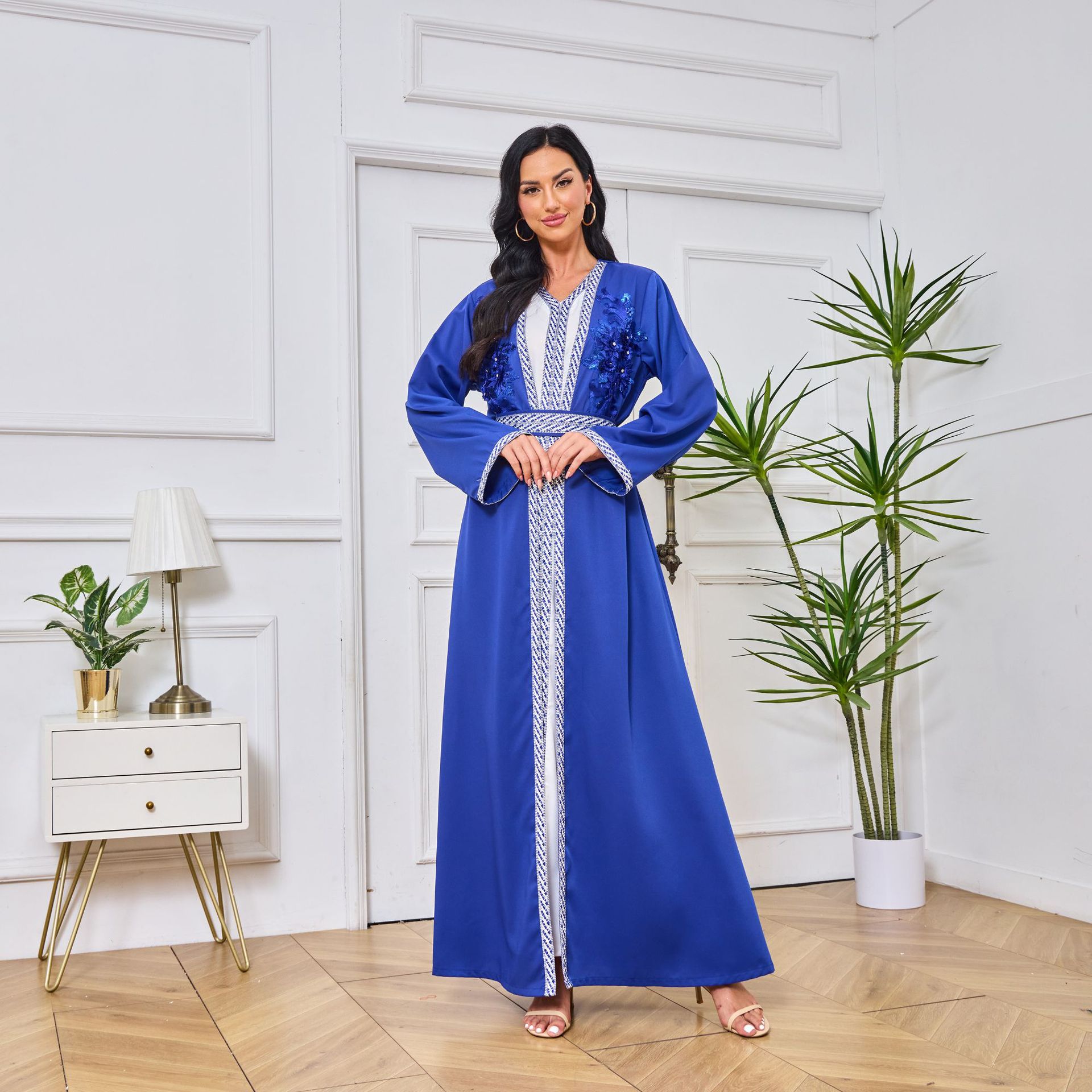 MT099 Foreign Trade Middle Eastern Women's Clothing Arab Ethnic Embroidered Robe Cardigan Evening Gown Loose Dress_ecoleips.com