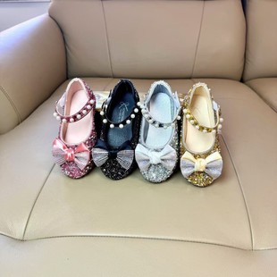 Girls Princess Shoes Children's Spring and Autumn New Crystal Shoes with Dress Rhinestone Soft-soled Princess Leather Shoes Flat Shoes
