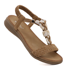 现货Z2927-1新款2025欧美凉鞋女复古扣编织时尚休闲串珠沙滩凉鞋