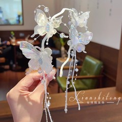 女の子用のスーパーフェアリーバタフライタッセルヘッドバンド、古代スタイルの漢服ヘッドバンド、小さな女の子のパフォーマンスキャットウォークヘアピン、女の子用ヘッドバンド