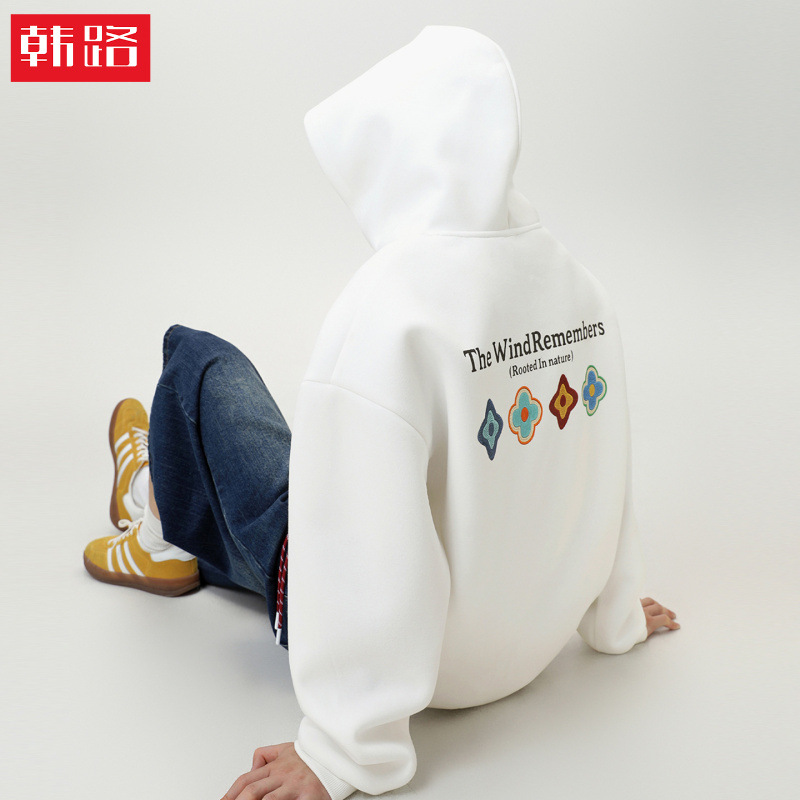 꽃잎 프린트 아메리칸 스타일 후드티 남성용 가을 신상 고급 퀄리티 트렌디 브랜드 스포츠 후드티 캐주얼 재킷