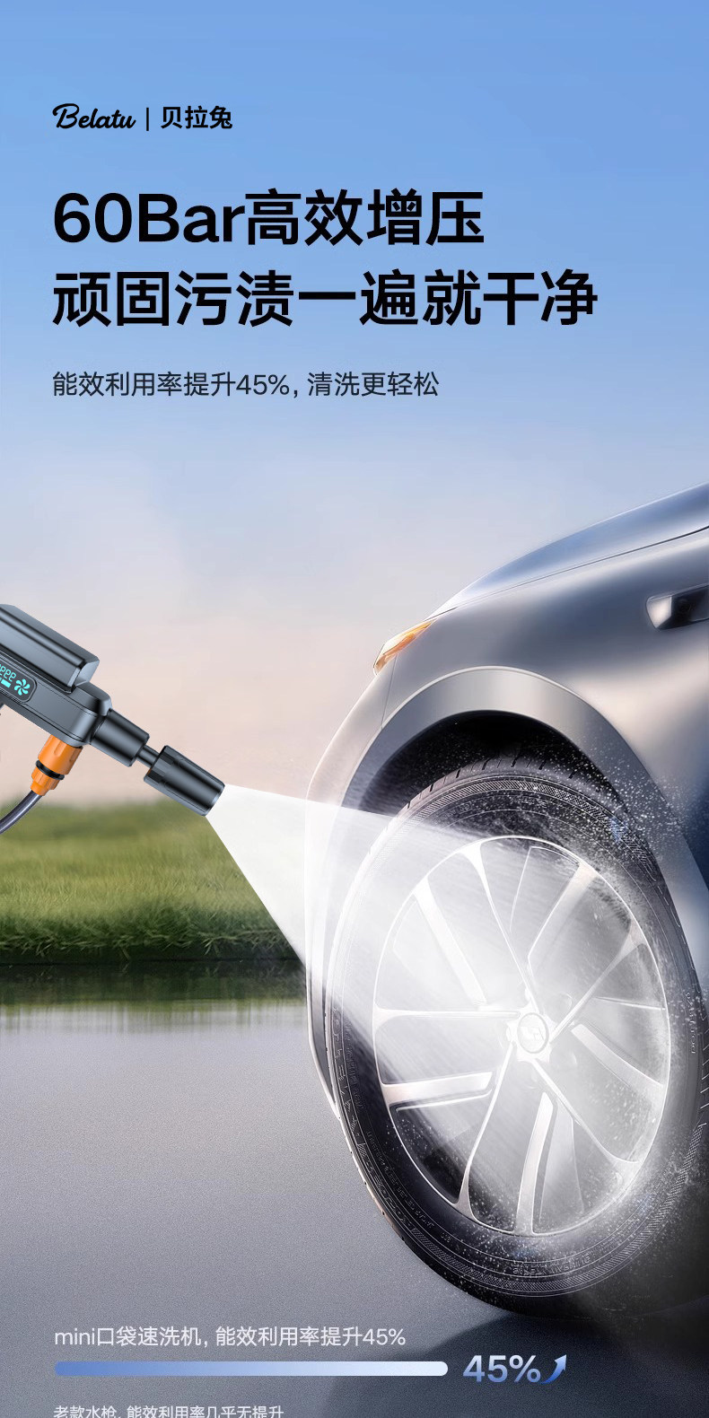 Innovative design, exclusively supplied by the source factory, foldable wireless car washer, household high-pressure water gun, convenient to store