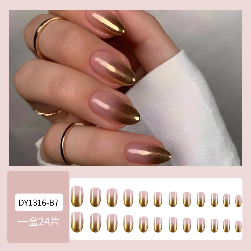 Transfronterizo Retro Flash Gradient Wear Uña 24 piezas Mellard temperamento blanqueador de uñas falsas suministro directo image 3