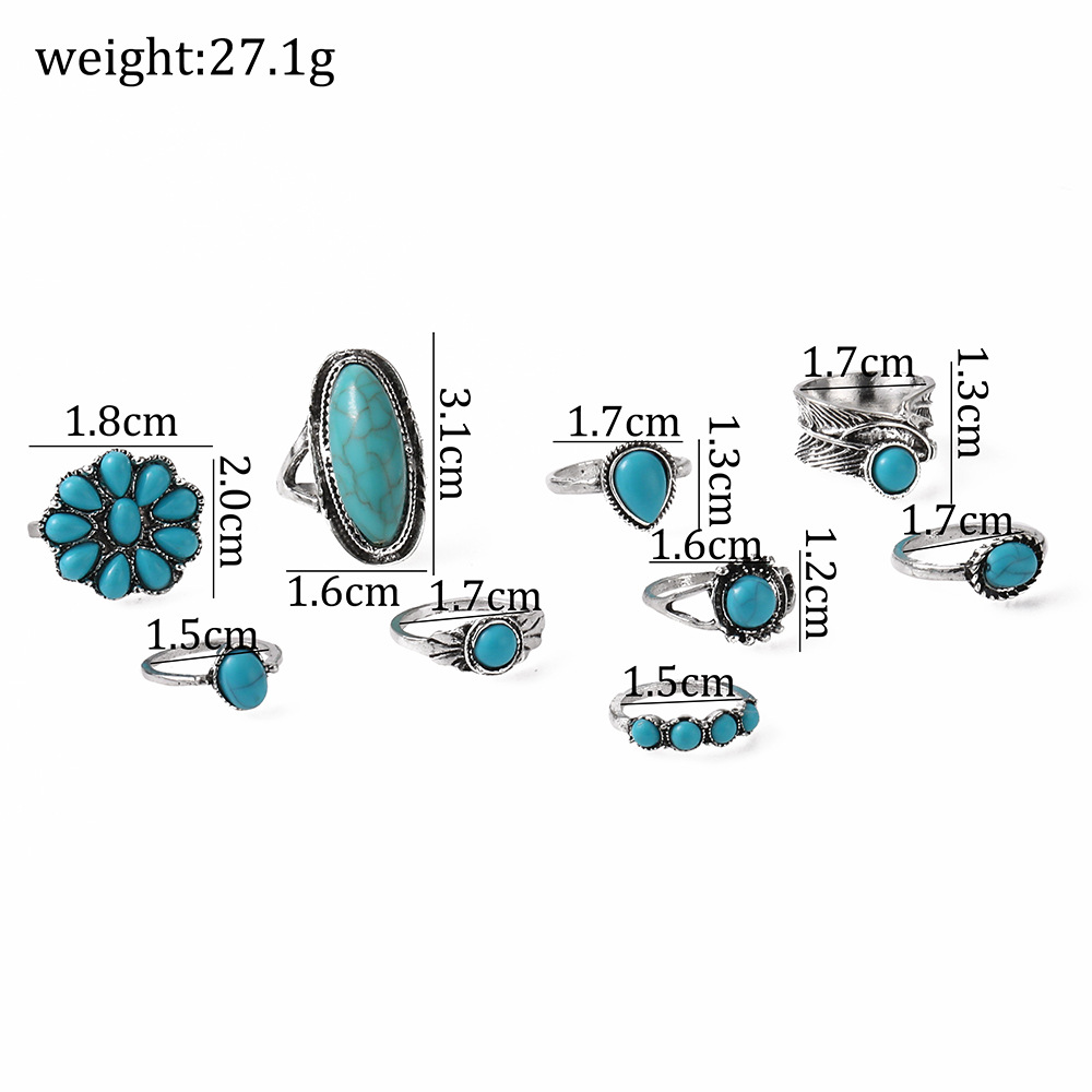 Exagéré Style Ethnique Style Cool Feuille Rond Serpent Alliage Placage Incruster Turquoise Femmes Anneaux display picture 13