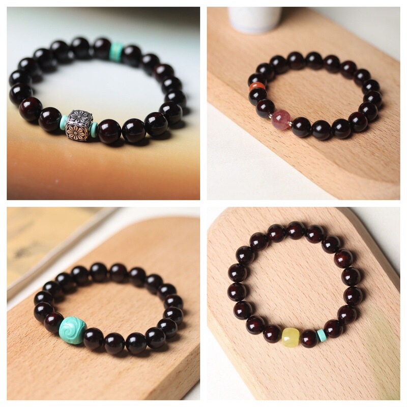 Indian rosewood and amber Japanese-style square silver bracelet, fashionable and simple, unisex jewelry, wholesale from the source manufacturer