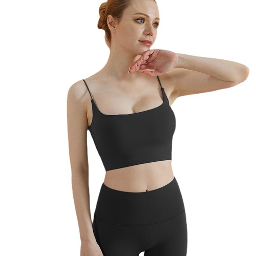 Lycra thin shoulder strap yoga bra for women European and American outer wear suspenders simple and beautiful vest with chest pad fitness sports bra