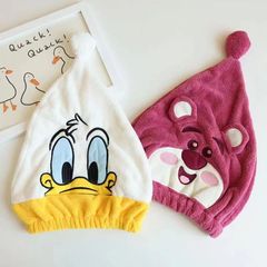 漫画風イチゴクマ柄ヘアドライキャップ 女性用 可愛い 高品質 厚手 バスキャップ 吸水性 ソフト ヘアタオル
