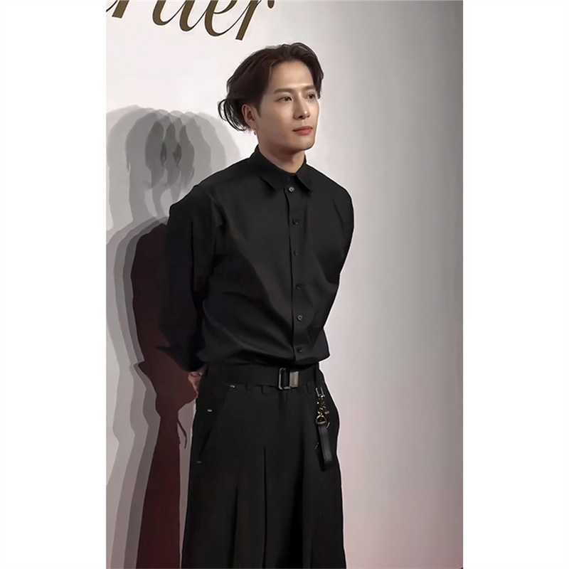 Wang Jiaer Same Style Black Long-sleeved Shirt Men's British Yuppie High-end Suit Inner Base Shirt Jacket Wang Jiaer Same Style Black Long-sleeved Shirt Men's British Yuppie High-end Suit Inner Base Shirt Jacket