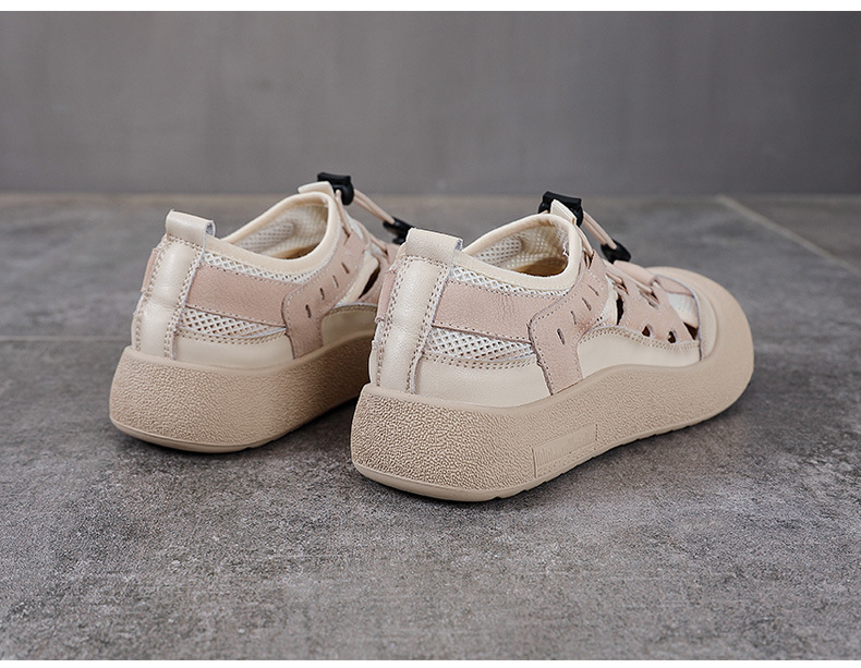 Sandal nữ đế bệt da thật khoét lỗ đầu to thoáng khí — Màu be chi tiết 11