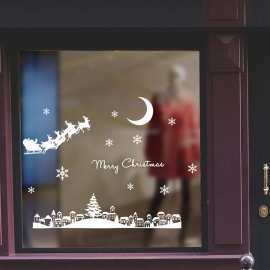 圣诞节新年装饰墙贴圣诞老人月光小镇商店贴片橱窗玻璃贴布置产品