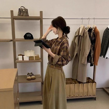 2025年美式复古格子衬衫外套女春季设计感小众百搭长袖衬衣上衣潮