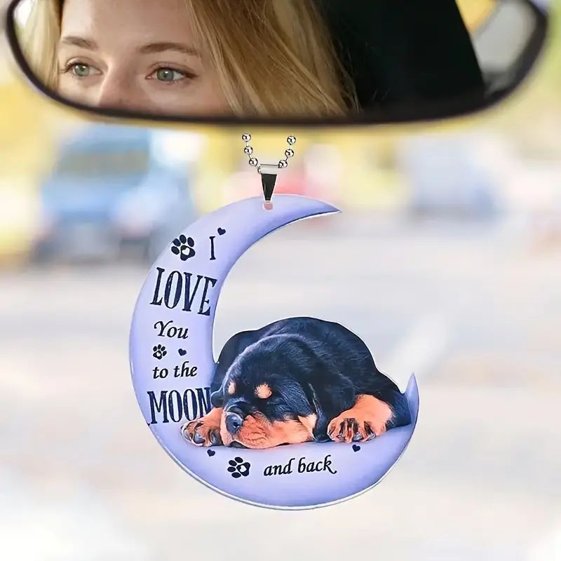 Cute caricatura luna cachorro nuevo colgante de automóvil acrílico plano transfronterizo espejo interior colgante de decoración