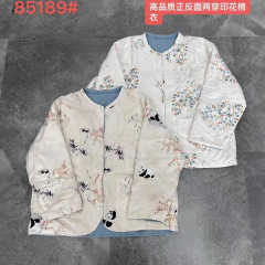 复古中国风两面穿高品质印花麻棉盘扣双层棉衣外套