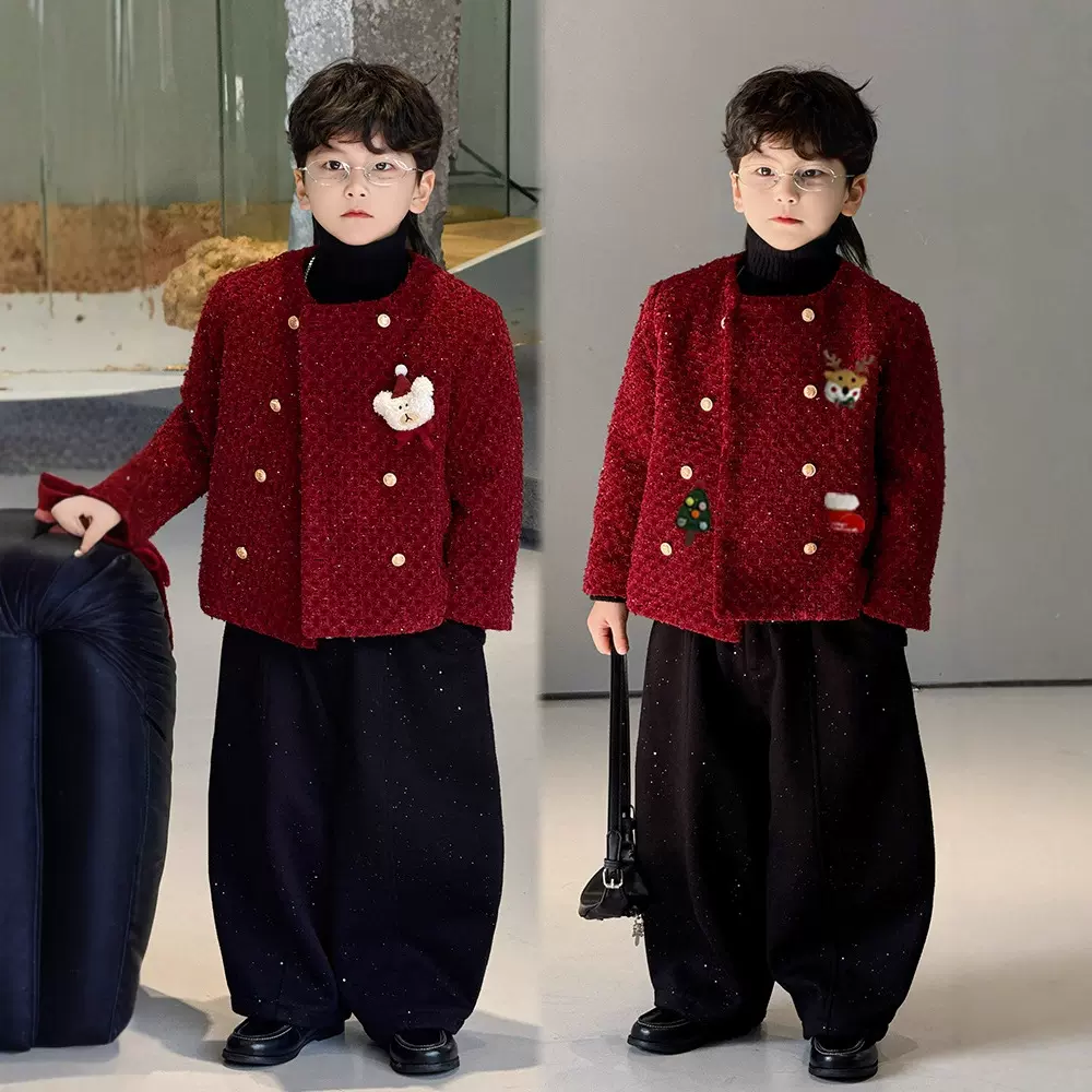 西装套装2025秋冬新款小香风加绒西装儿童小西服上衣潮一件代发潮
