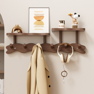Solid Wood Hanging Hanger Wall Hanging Storage Non-Punch Door Rear Hook Bedroom Entrance Multi-functional Coat Rack