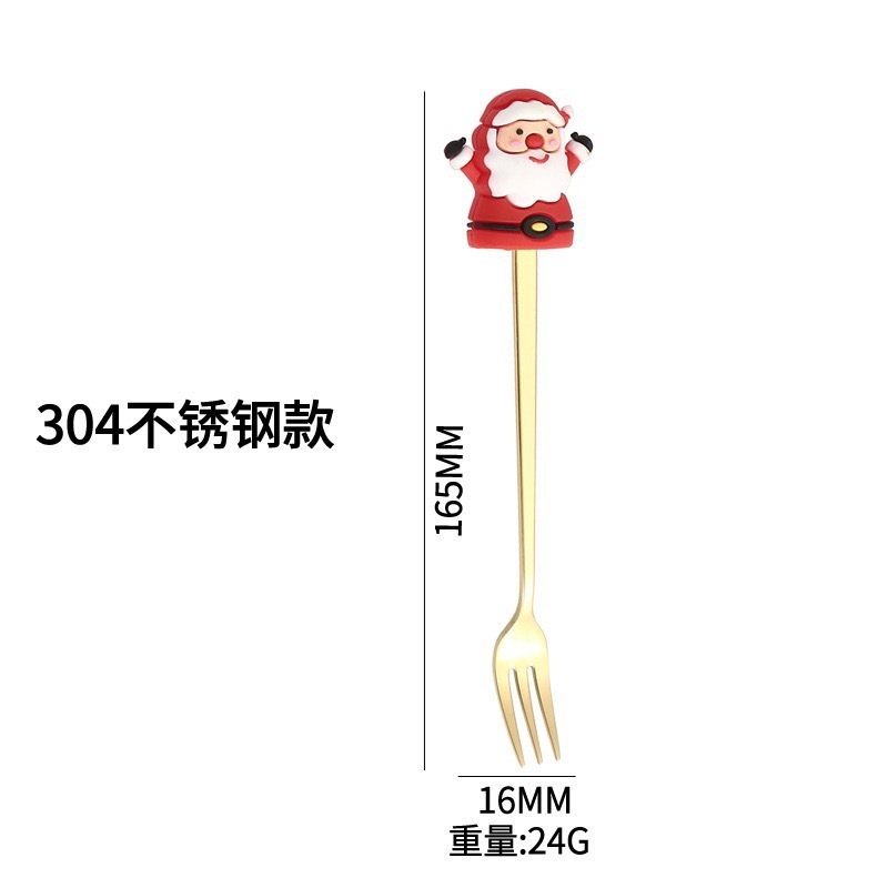 クロスボーダー304ステンレス鋼クリエイティブクリスマスフォークスプーンセットデザートフォークフルーツフォークコーヒースプーン攪拌スプーンかわいい|undefined