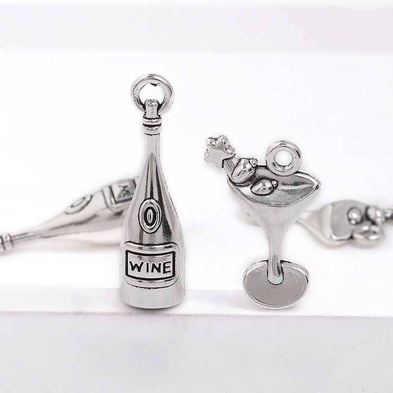 Wine Glass Wine Bottle Pendant Wholesale Vintage Alloy Jewelry Accessories Handmade DIY Bracelet Necklace A800353