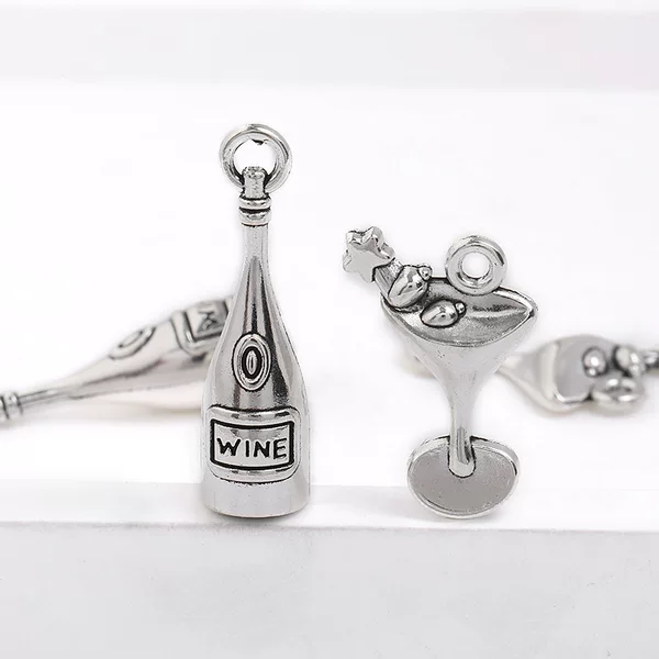 Wine Glass Wine Bottle Pendant Wholesale Vintage Alloy Jewelry Accessories Handmade DIY Bracelet Necklace A800353