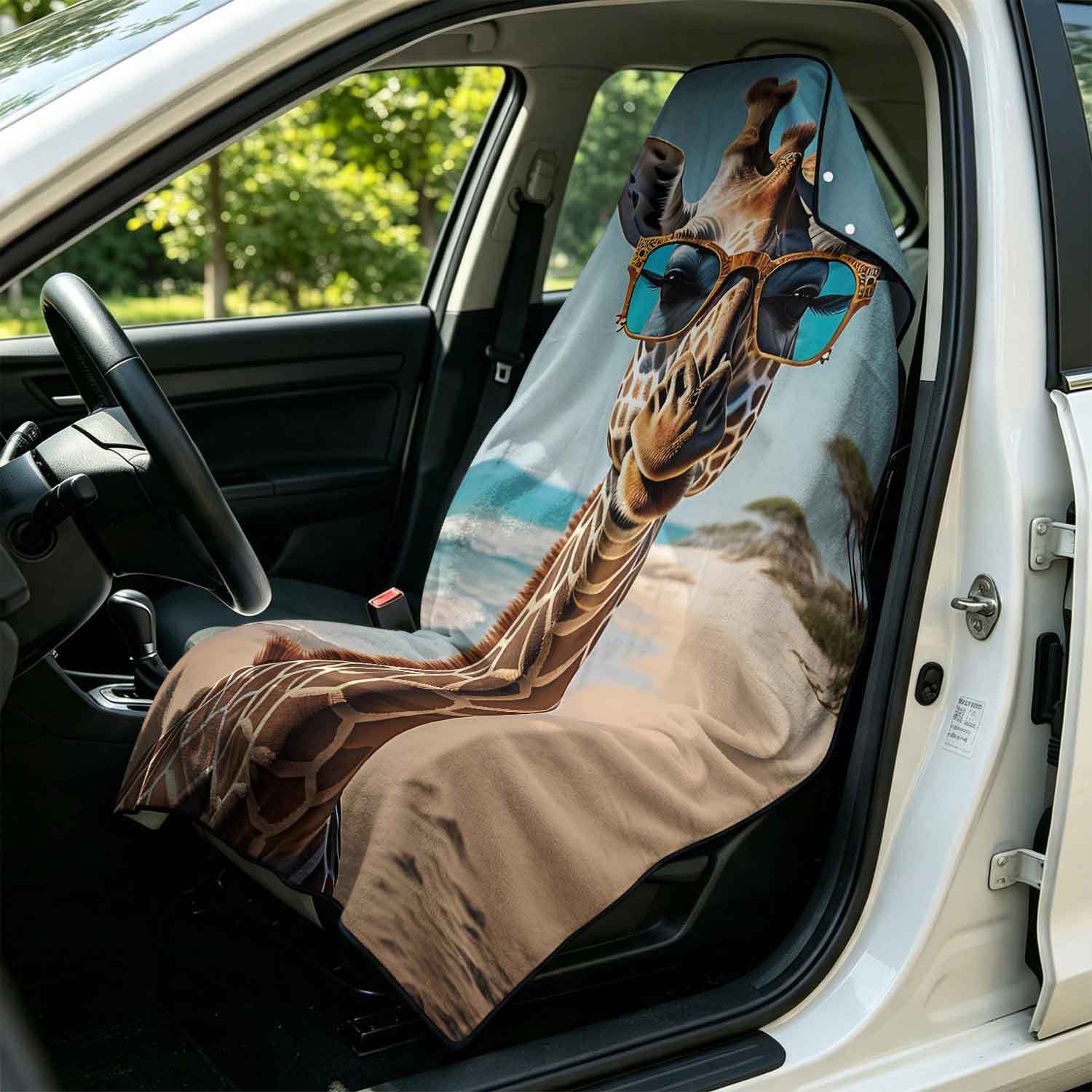 Printed bath towel and car seat cover 2-in-1, ultra-fine fiber outdoor beach and car dual-use universal seat cushion