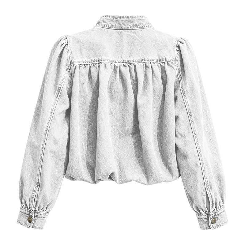 2026 European and American cross-border foreign trade Amazon new European and American style short denim jacket for women, long-sleeved, turn-down collar, single-breasted
