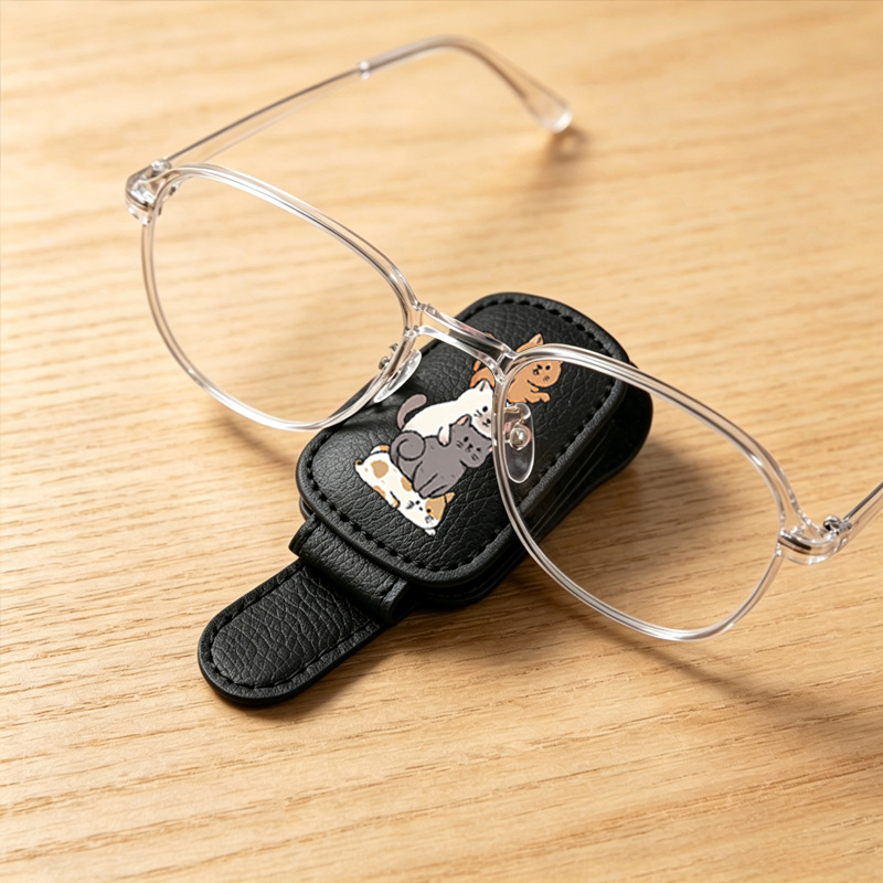 Black cross-border bestseller sunglasses holder, creative car sun visor storage, stackable cat-shaped car glasses clip