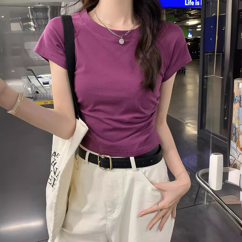 Short-sleeved T-shirt Women's Summer New Arrival 2025 French Style Chic Design Sense All-match High Waist Navel-exposed Slim-fit Short Top