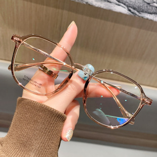 The new ultra -light TR big frame cold tea color Danyang myopia glasses female can be digital face face face, polygonal optical glasses
