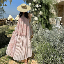 小个子春夏海边度假风晕染碎花吊带连衣裙