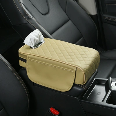 Armrest box pad | Pad - beige-8cm-heightening-pad-storage-bags-on-both-sides-tissue-box
