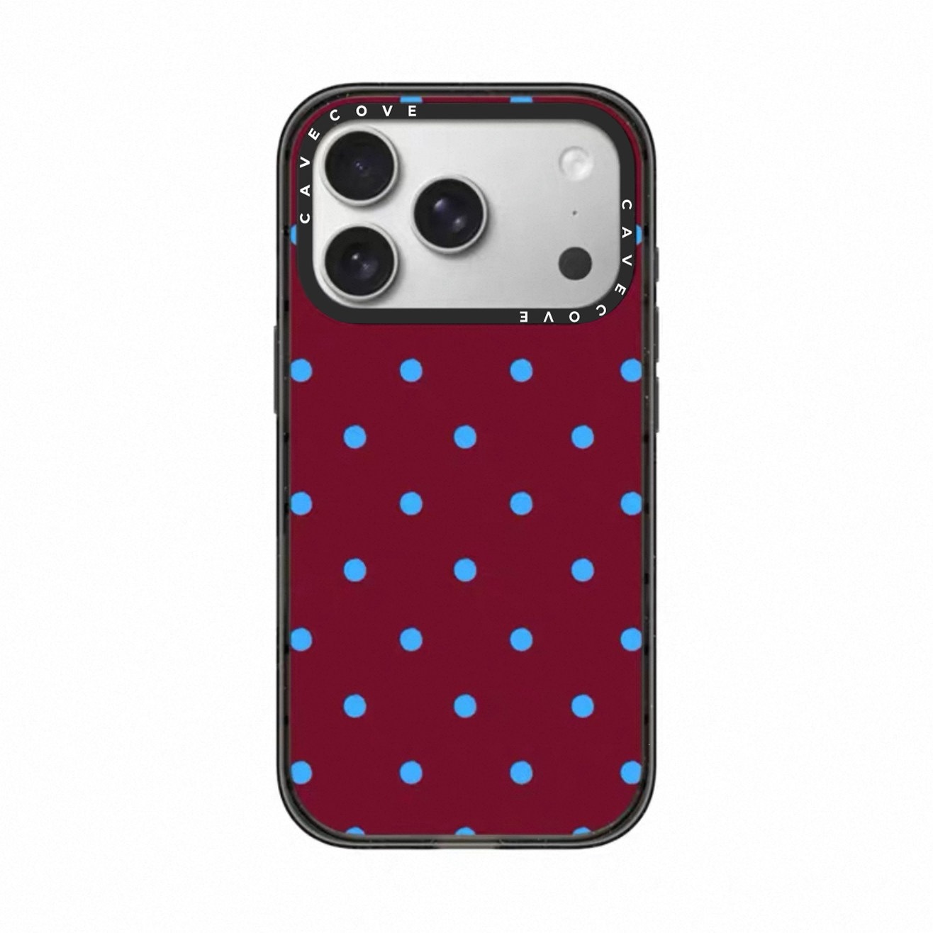 Red background blue polka dots transparent-black frame