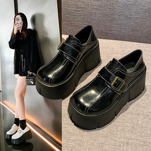 Small leather shoes 2024 Spring and Autumn new metal belt buckle platform platform platform platform platform wedge Mary Jane loafers single-layer shoes for women