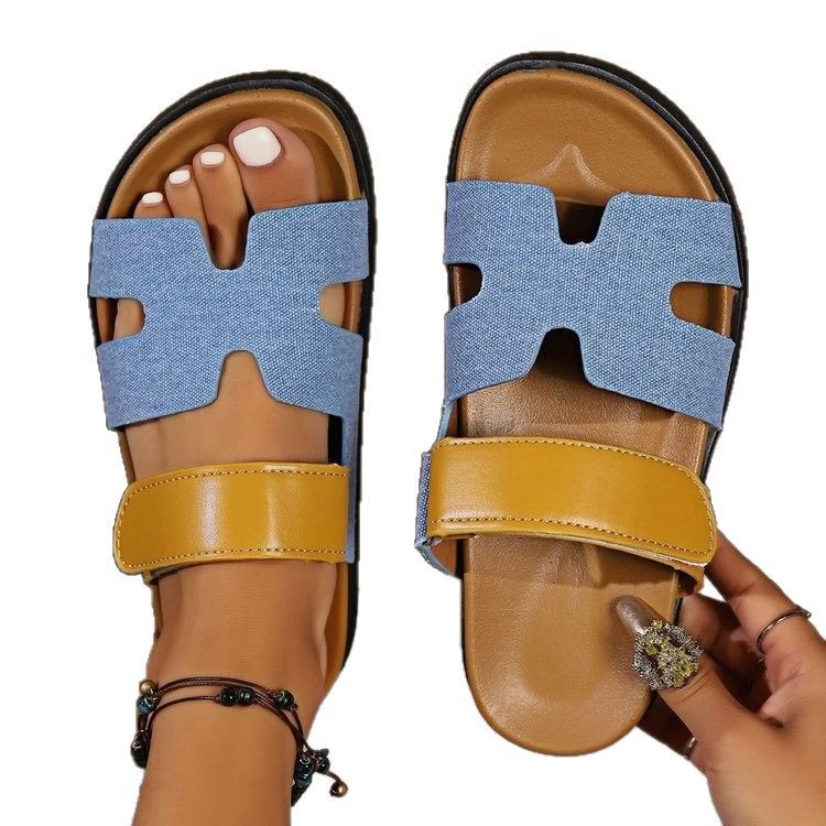Summer universal slippers, velcro strap, plus sizes (women's open-toe sandals)