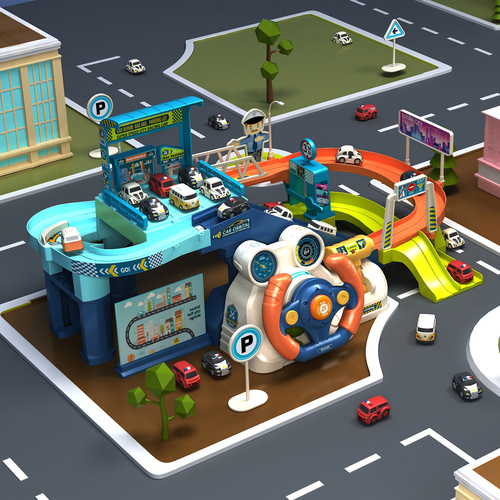 Children's Adventure Boy Toy Steering Wheel Car Building Parking Lot Puzzle Brain Track Car