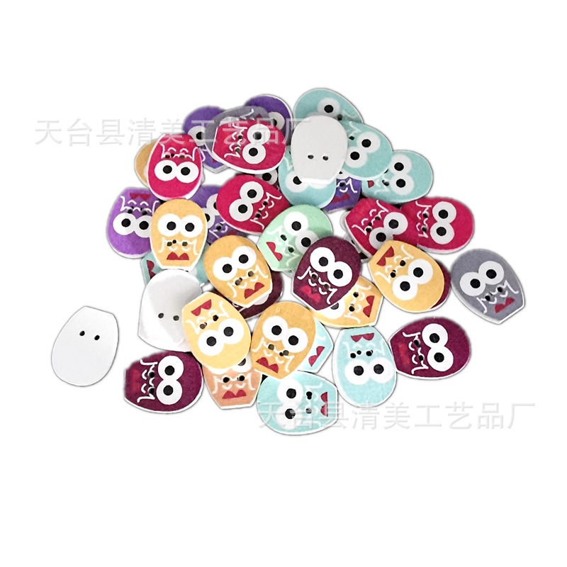 Botón de búho de dibujos animados hermosa decoración forma de búho madera para niños artesanías 50 por paquete