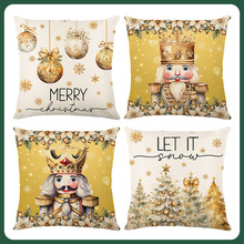 新款圣诞金色抱枕套 圣诞节抱枕套家居欧式亚麻沙发套枕头套批发