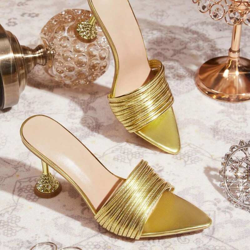 Women's Gold High-Heeled Sandals Middle Eastern Style Gold Pointed-Toe High-Heeled Mules Party Shoes Summer Sandals Women's Gold High-Heeled Sandals Middle Eastern Style Gold Pointed-Toe High-Heeled Mules Party Shoes Summer Sandals