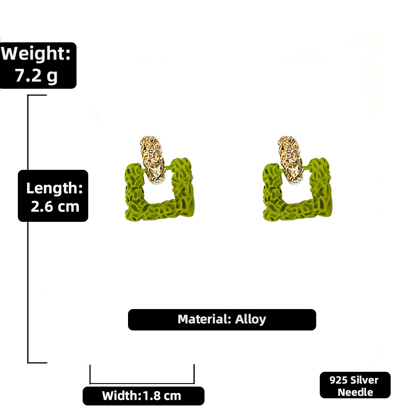 Fashion Geometric Butter Green Square Alloy Earrings Wholesale Nihaojewelry display picture 2