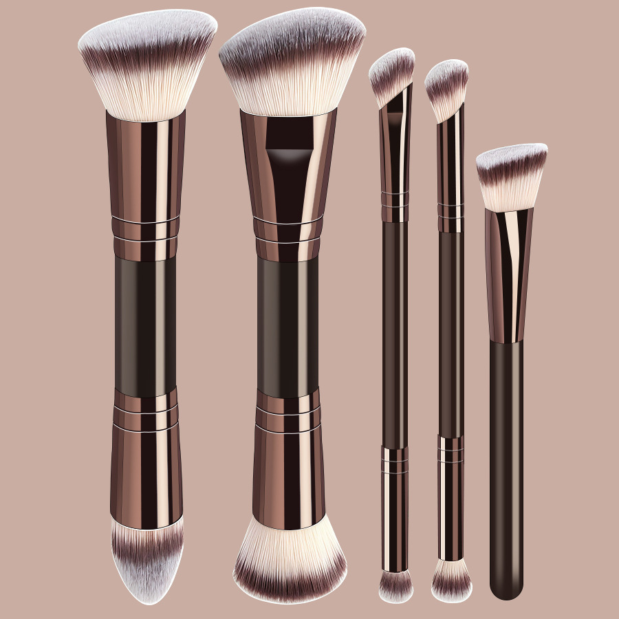Juego de Brochas de Maquillaje de Doble Cabezal Plástico PS Maquillaje Facial para Maquillaje