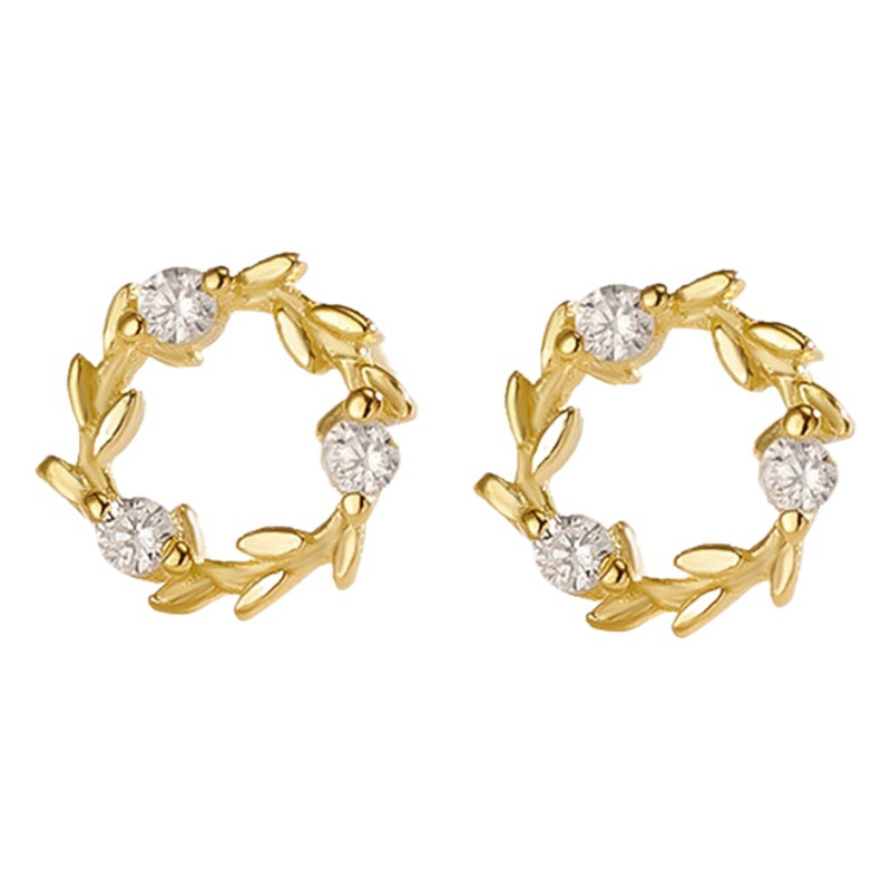 S925 pendientes de plata esterlina dulce pequeña Garland Stud pendientes de las mujeres de diamantes incrustados de moda simple mini Mori pequeños pendientes frescos