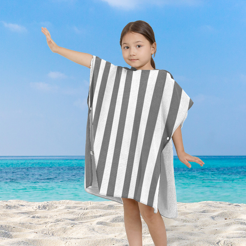 Toalla de baño para niños capa capa de playa capuchón toalla de baño de impresión digital rayas absorbentes