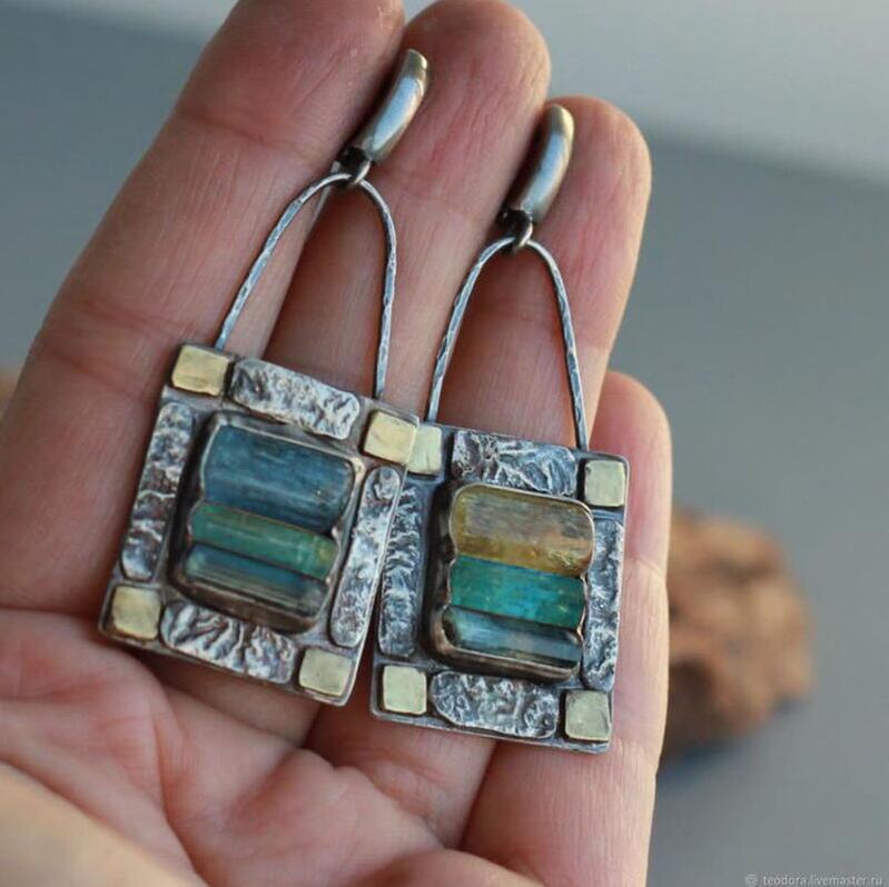 retro green blue earrings