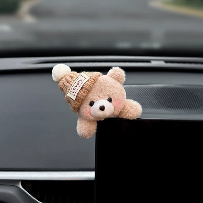 Car ornaments: display screen, cute doll for - single-packkhaki-hat-bear