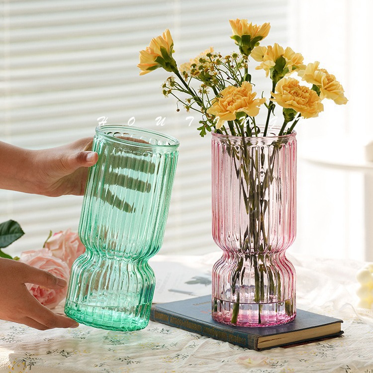 Europa simple vasos de vidrio transparentes grandes flores acuáticas rosas lirios arreglos de flores decoración vasos de sala de estar